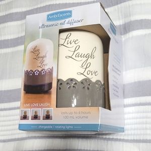 Oil diffuser. Ambi Escents ultrasonic essential oils. "Live Laugh Love"